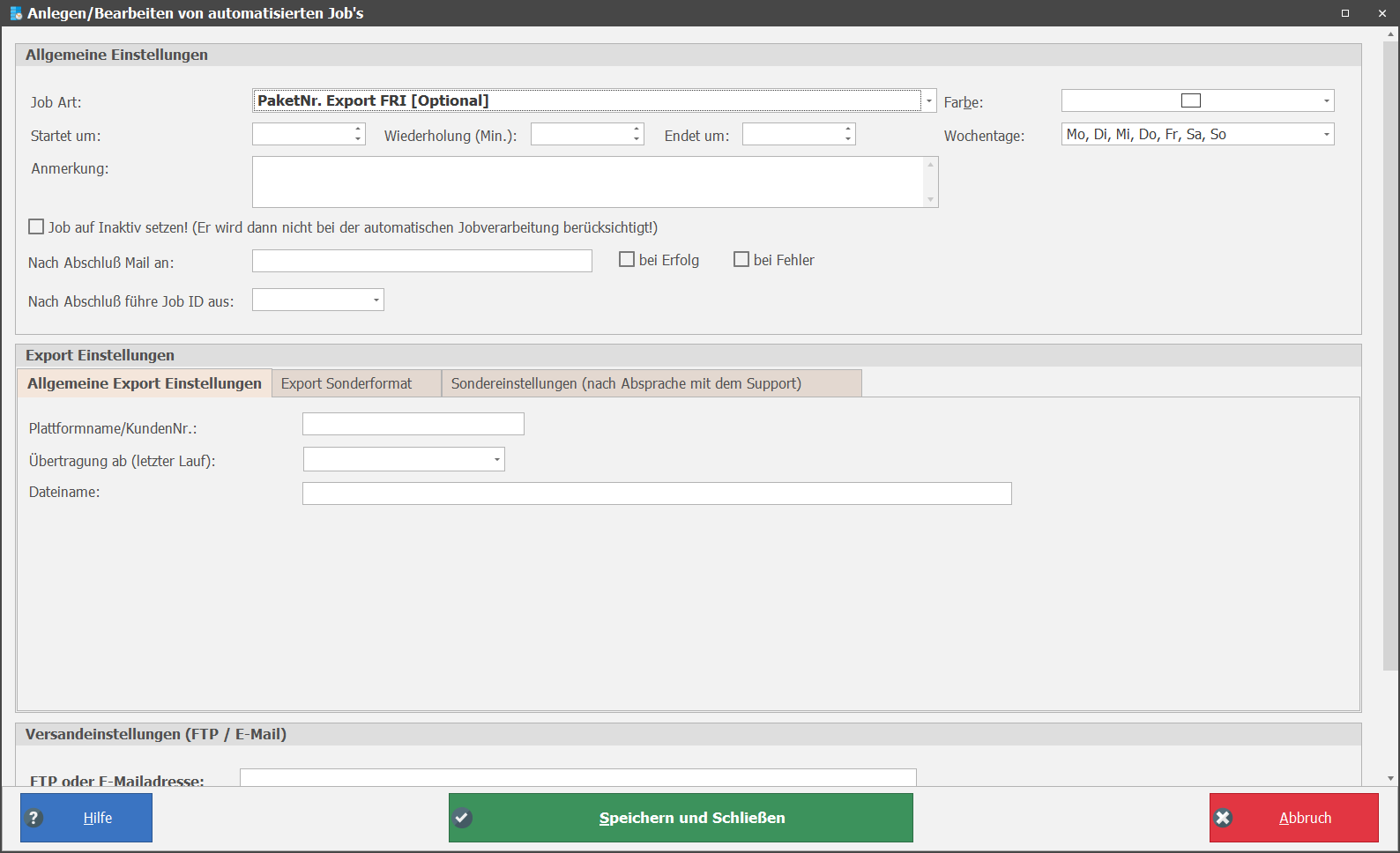 PaketNr. Export DRIVER (Optional)