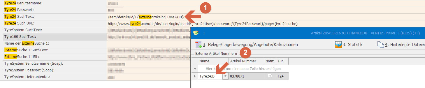 Einstellungen Tyre24 Warenwirtschaft plusfakt