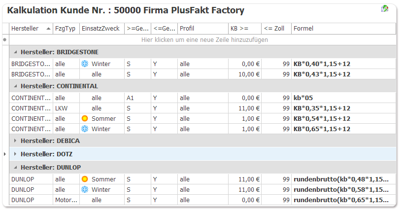 Kalkulation in PlusFakt