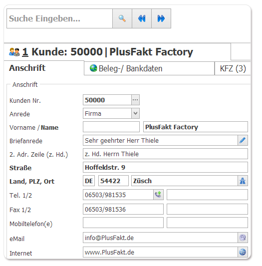 PlusFakt Enterprise Kundenkartei ERP