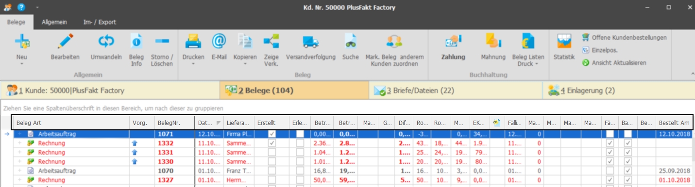 PlusFakt Enterprise Spaltenbreite verschoben wiederherstellen