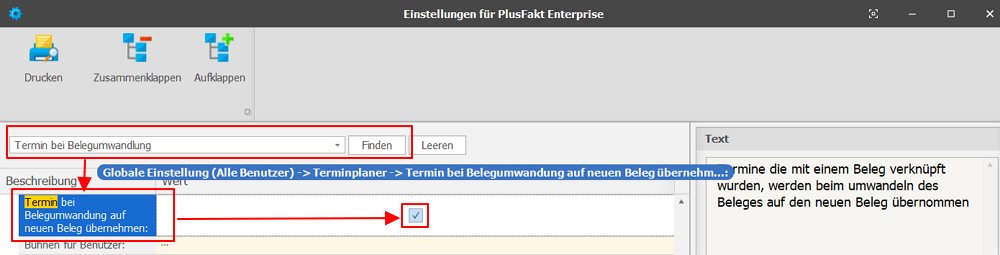 Termin bei Belegumwandlung auf neuen Beleg übernehmen in der Branchenlösung PlusFakt Enterprise, der Reifensoftware für den Reifenhandel und die KFZ Werkstatt