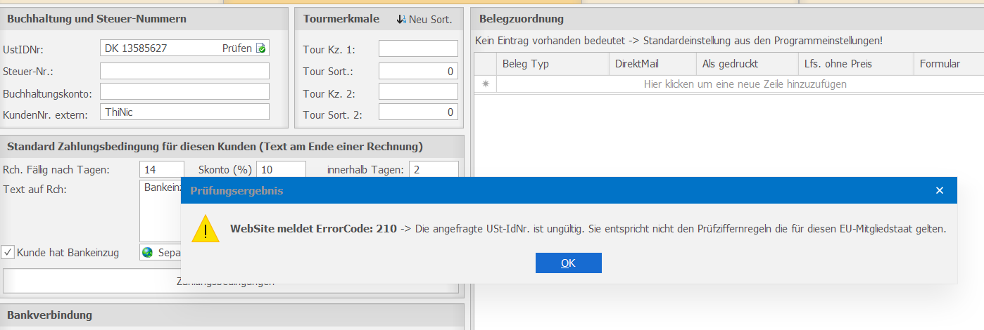 Warenwirtschaft reifenhandel ustidnr check error