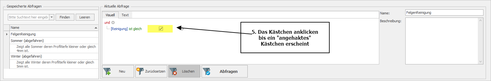 Abfragen Tabellenfilter in den Einlagerungen PlusFakt Enterprise