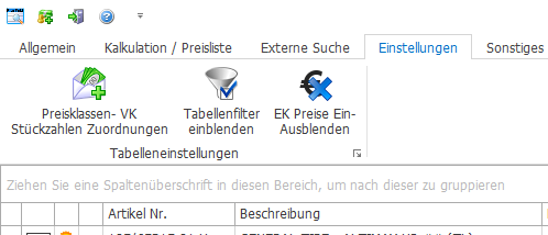 EK-Preise Ein- Ausblenden in der Warenwirtschaft PlusFakt Enterprise