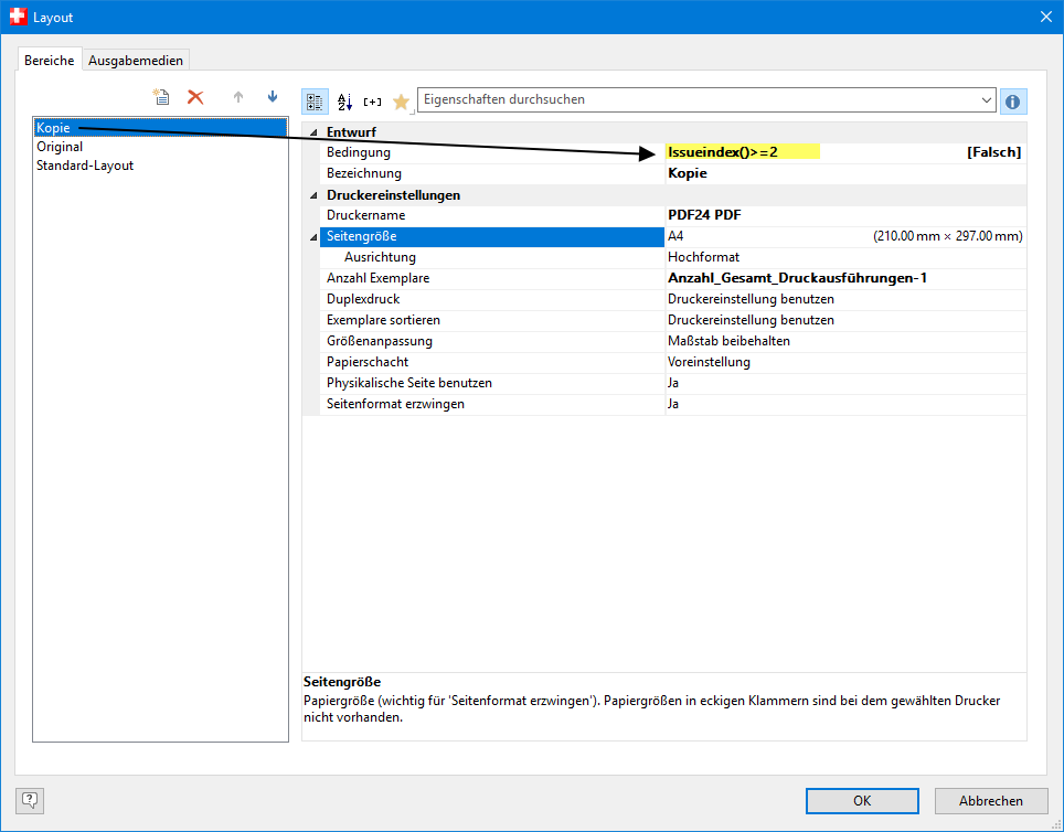 Unterschiedliche Beleg-Layouts für Original und Kopie: Issueindex für Kopie setzen in PlusFakt Enterprise