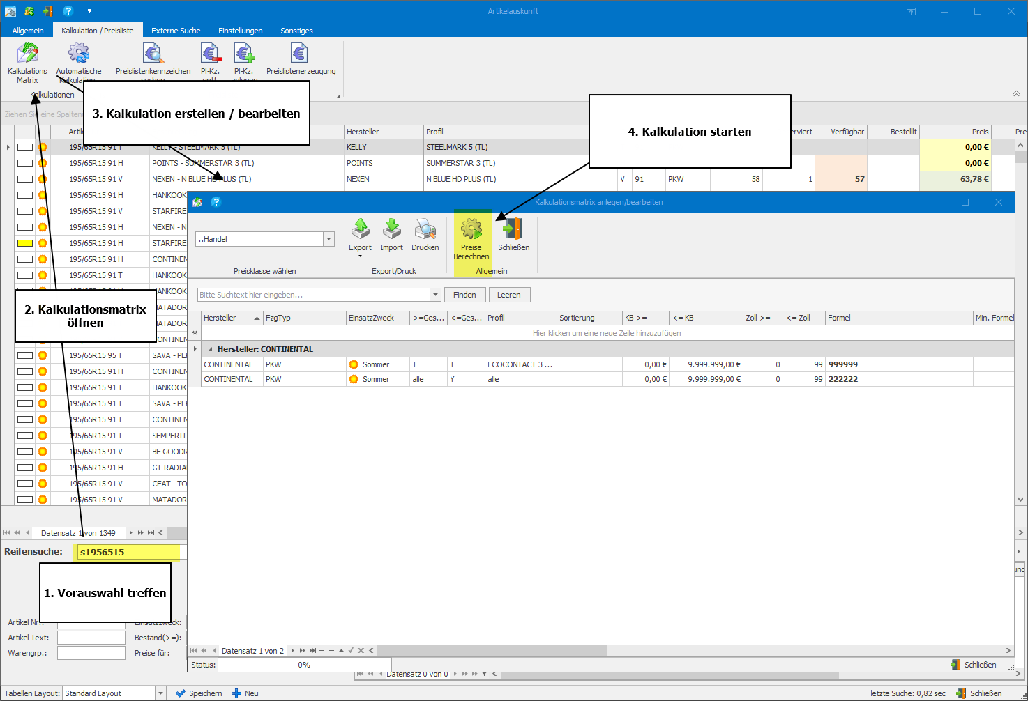 Durchfühung der Kalkulation im PlusFakt ERP System