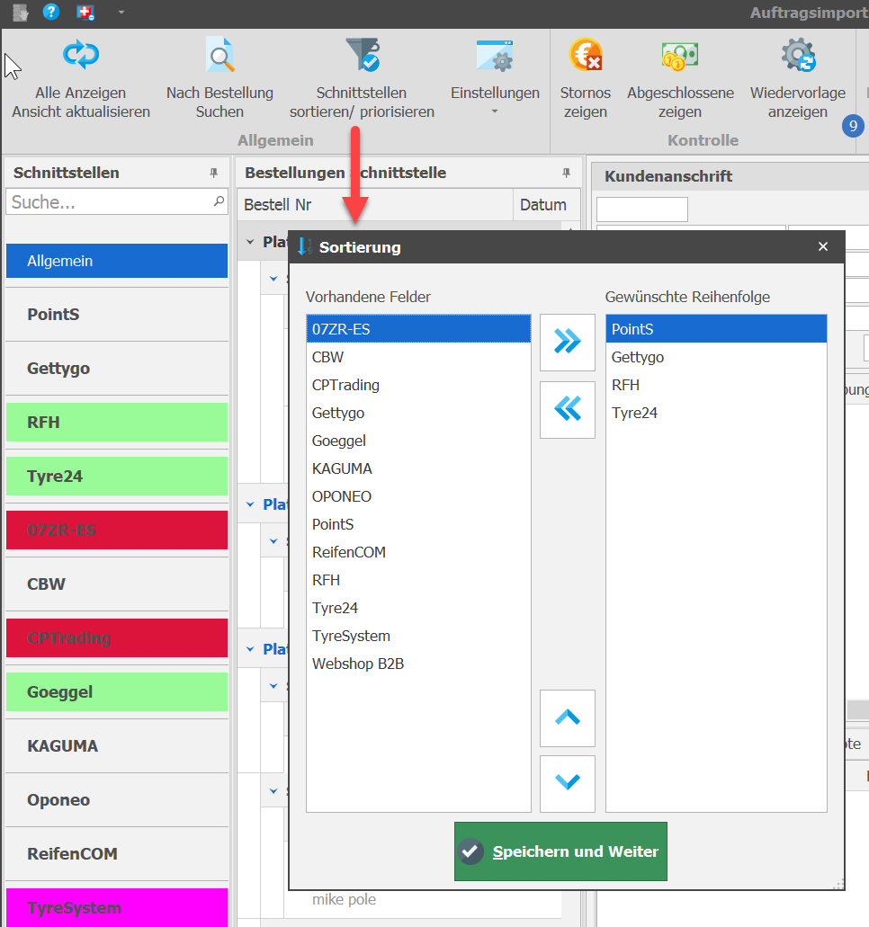 plusfakt sortierung auftragsimport