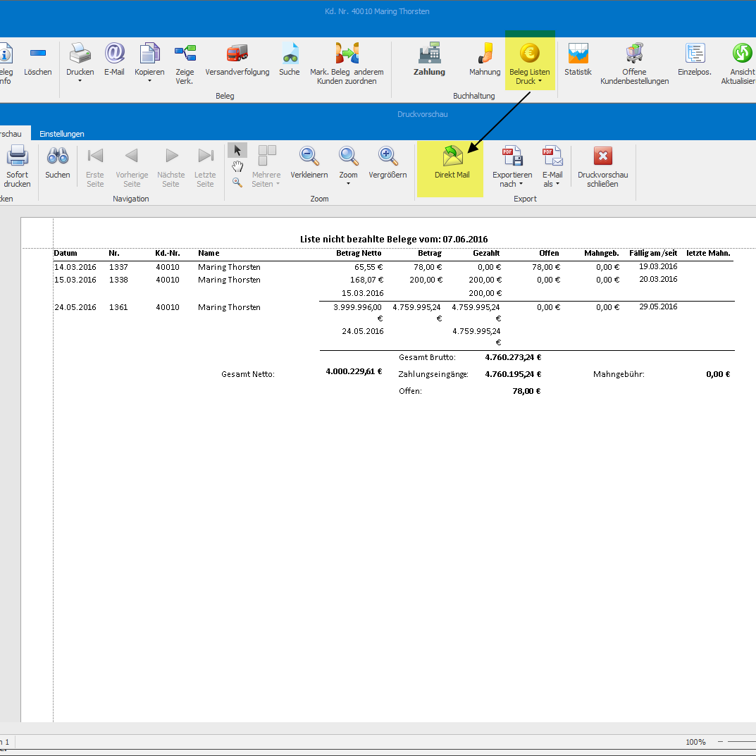 Belegliste direkt per Mail versenden im PlusFakt ERP ...